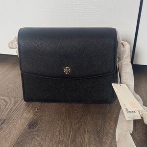 Tory Burch Black Leather Adjustable Shoulder Bag